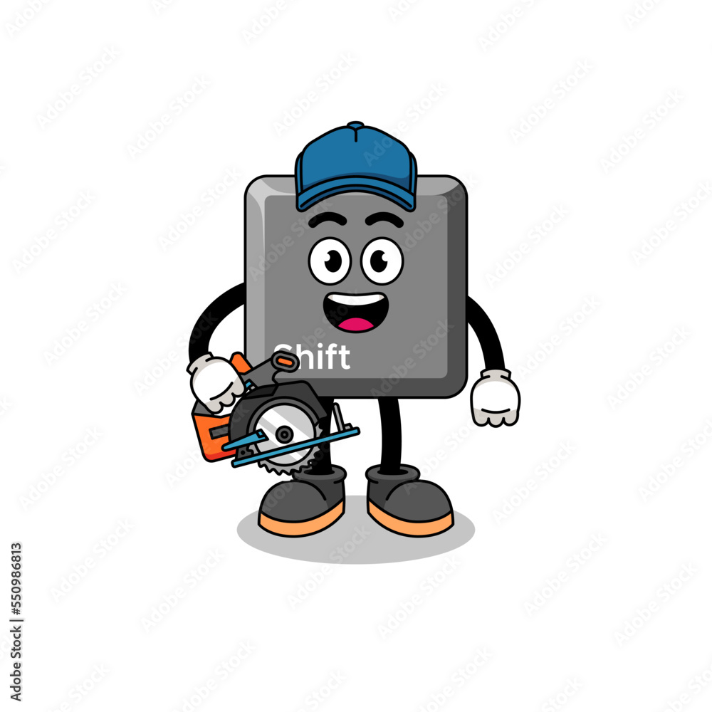 Cartoon Illustration of keyboard shift key as a woodworker Cartoon Illustration of keyboard shift key as a woodworker
