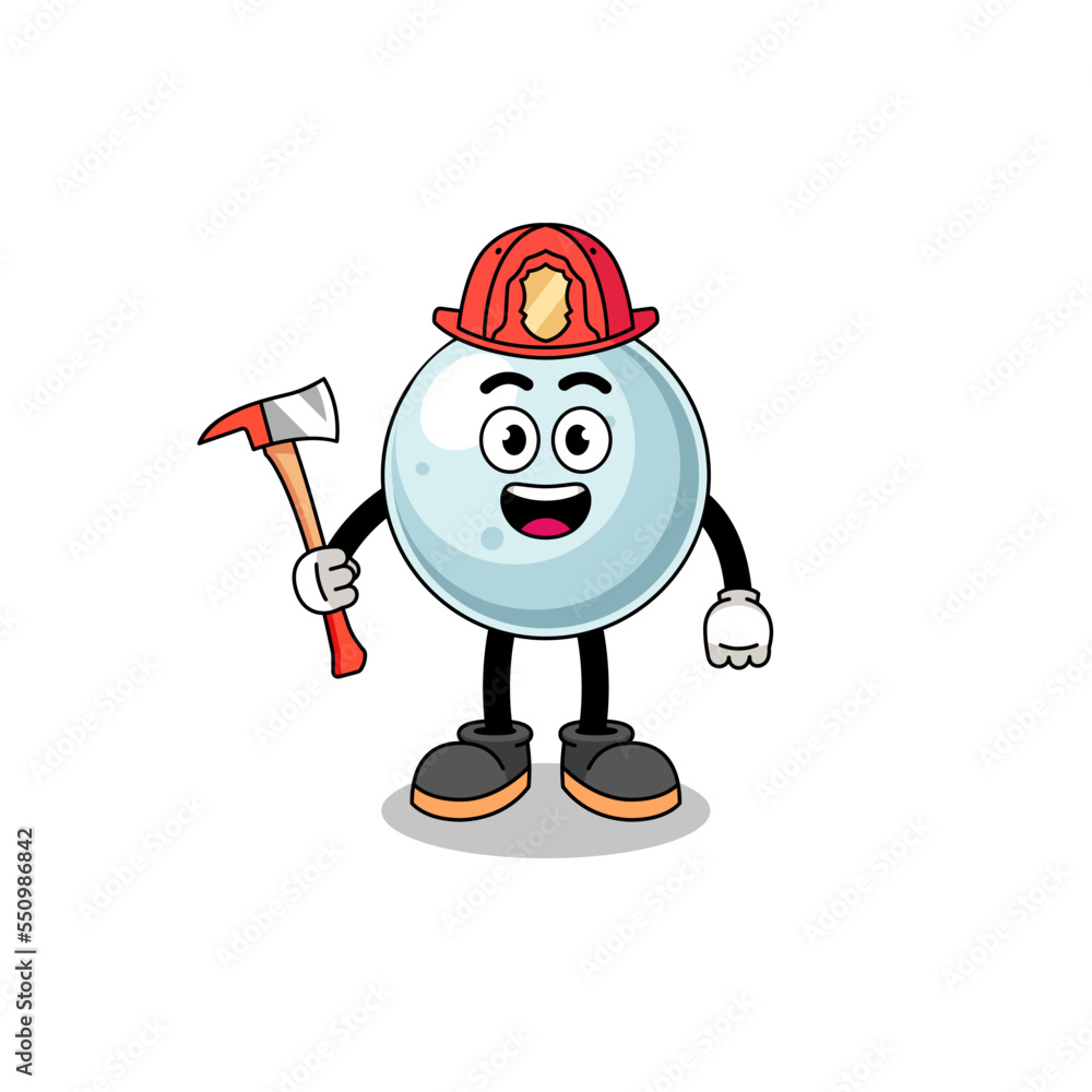 Cartoon mascot of silver ball firefighter