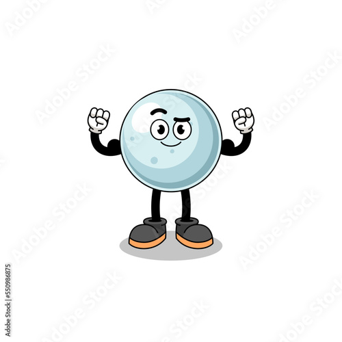 Mascot cartoon of silver ball posing with muscle