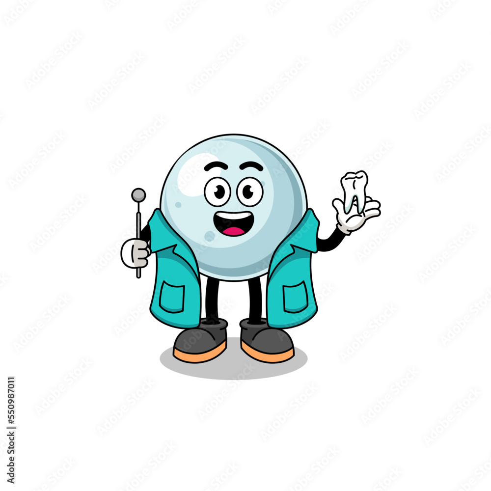 Illustration of silver ball mascot as a dentist