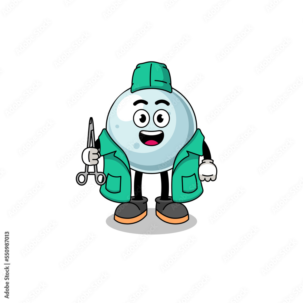 Illustration of silver ball mascot as a surgeon
