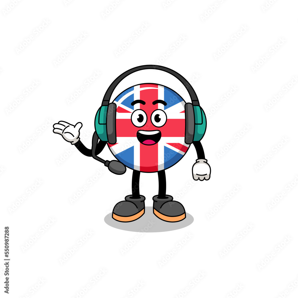 Mascot Illustration of united kingdom flag as a customer services Mascot Illustration of united kingdom flag as a customer services