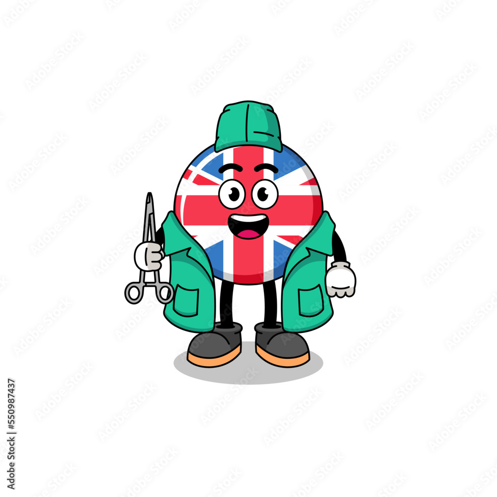 Illustration of united kingdom flag mascot as a surgeon Illustration of united kingdom flag mascot as a surgeon