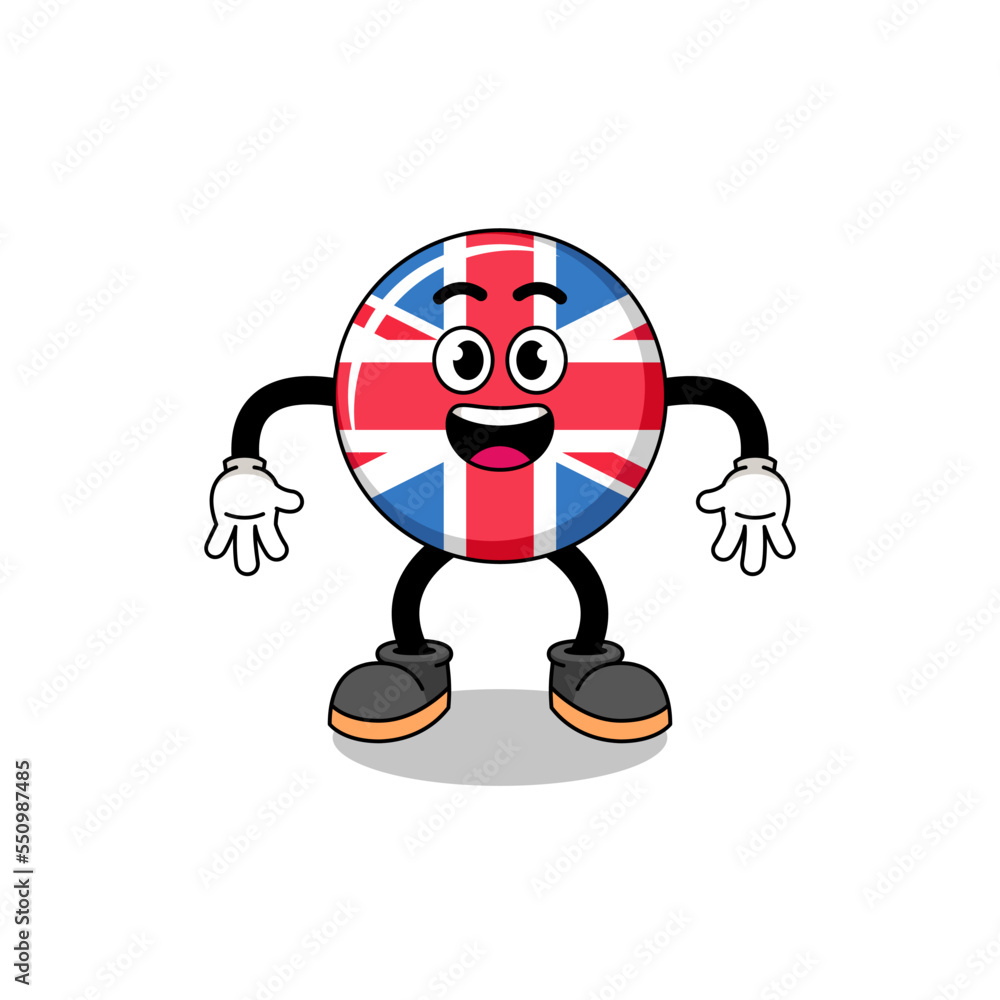 united kingdom flag cartoon with surprised gesture