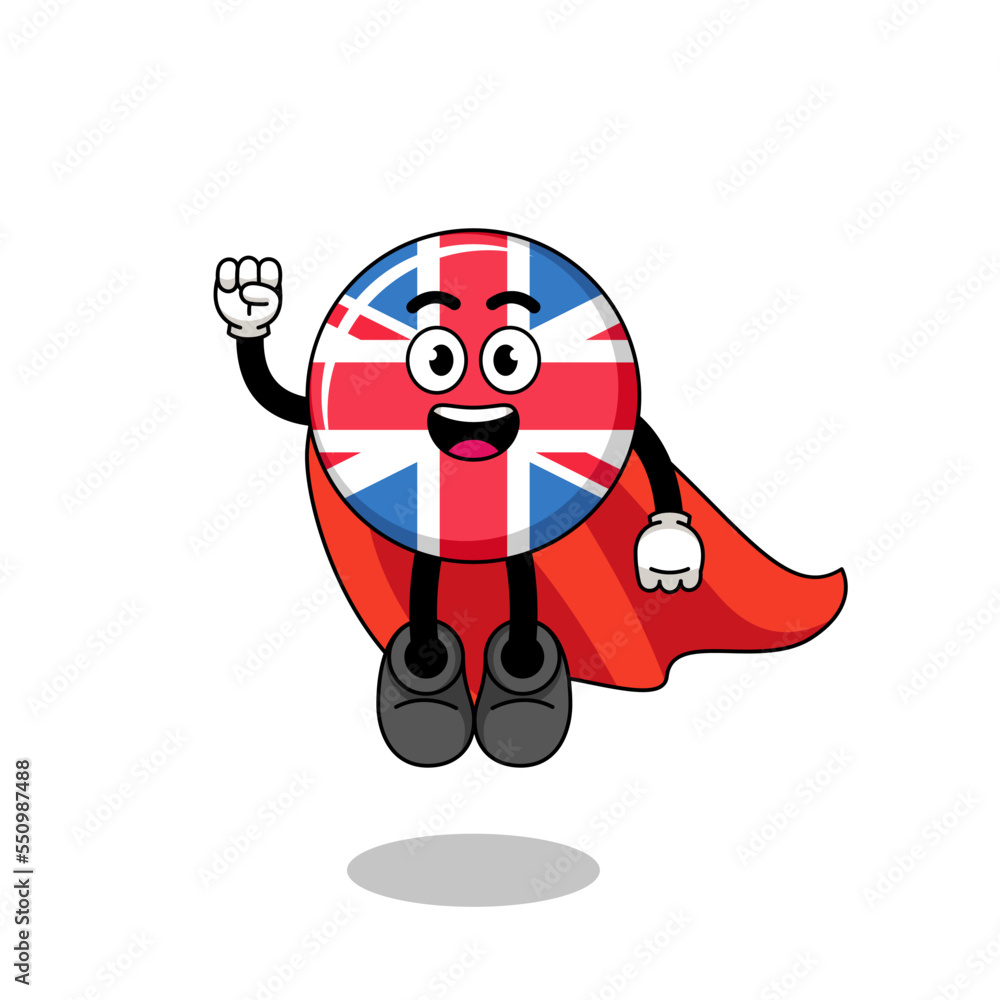 united kingdom flag cartoon with flying superhero united kingdom flag cartoon with flying superhero