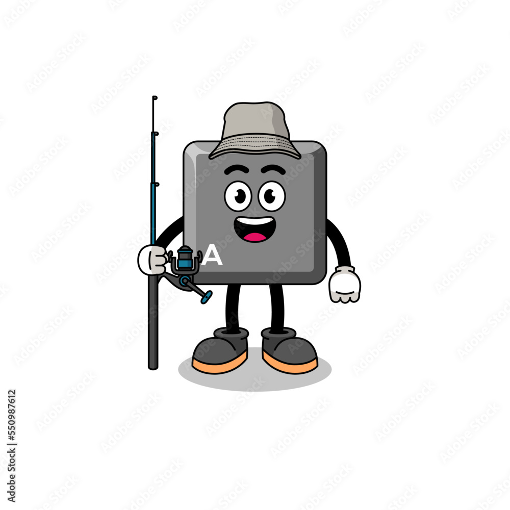 Mascot Illustration of keyboard A key fisherman Mascot Illustration of keyboard A key fisherman
