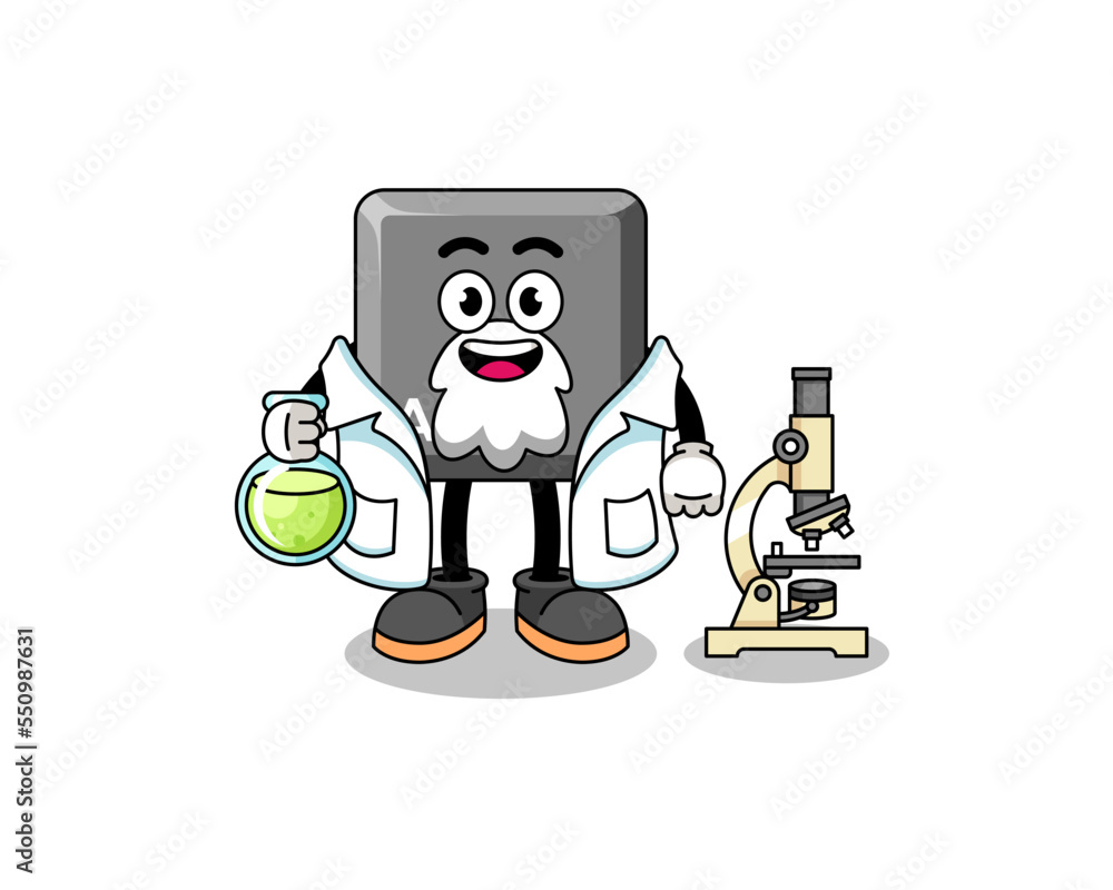 Mascot of keyboard A key as a scientist