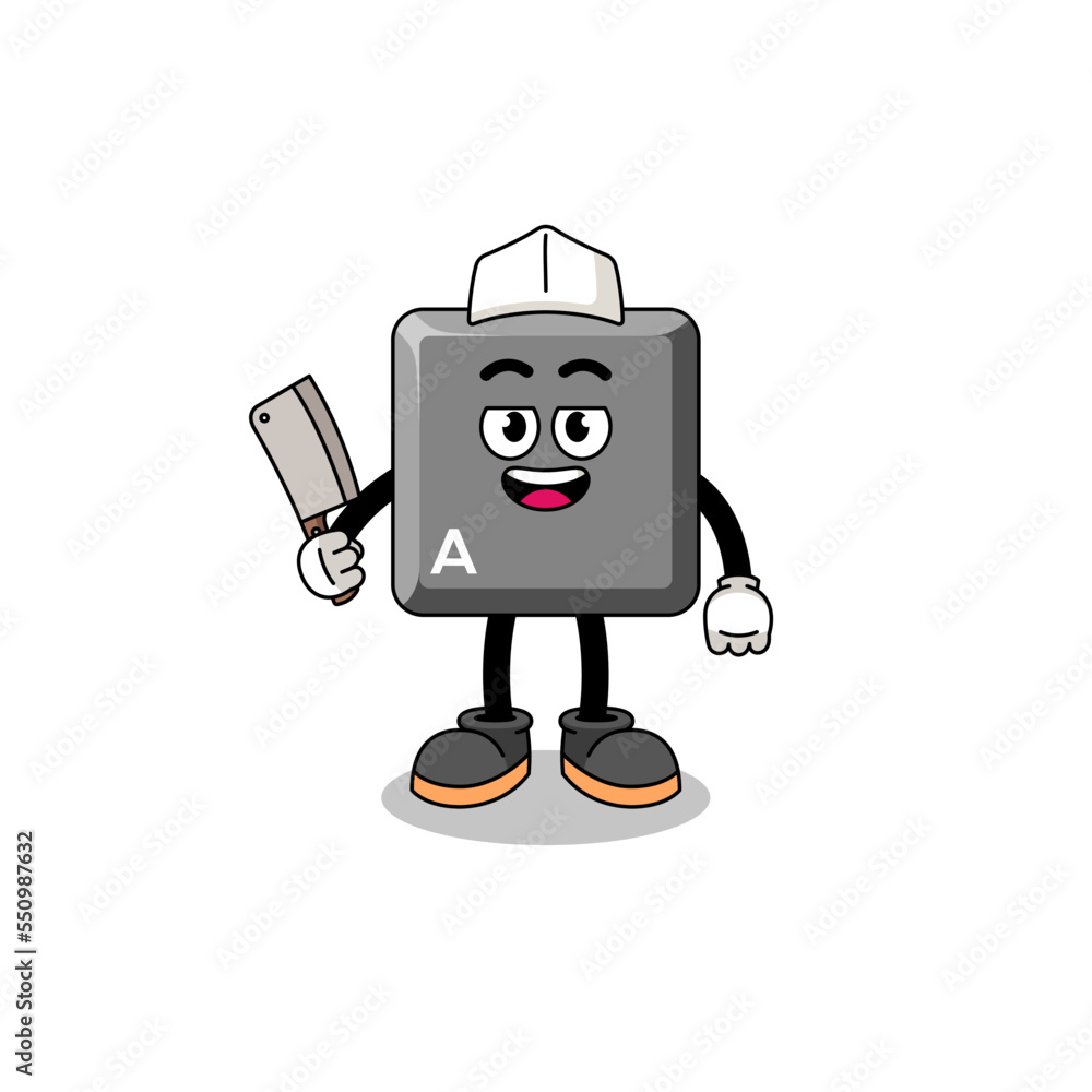 Mascot of keyboard A key as a butcher Mascot of keyboard A key as a butcher