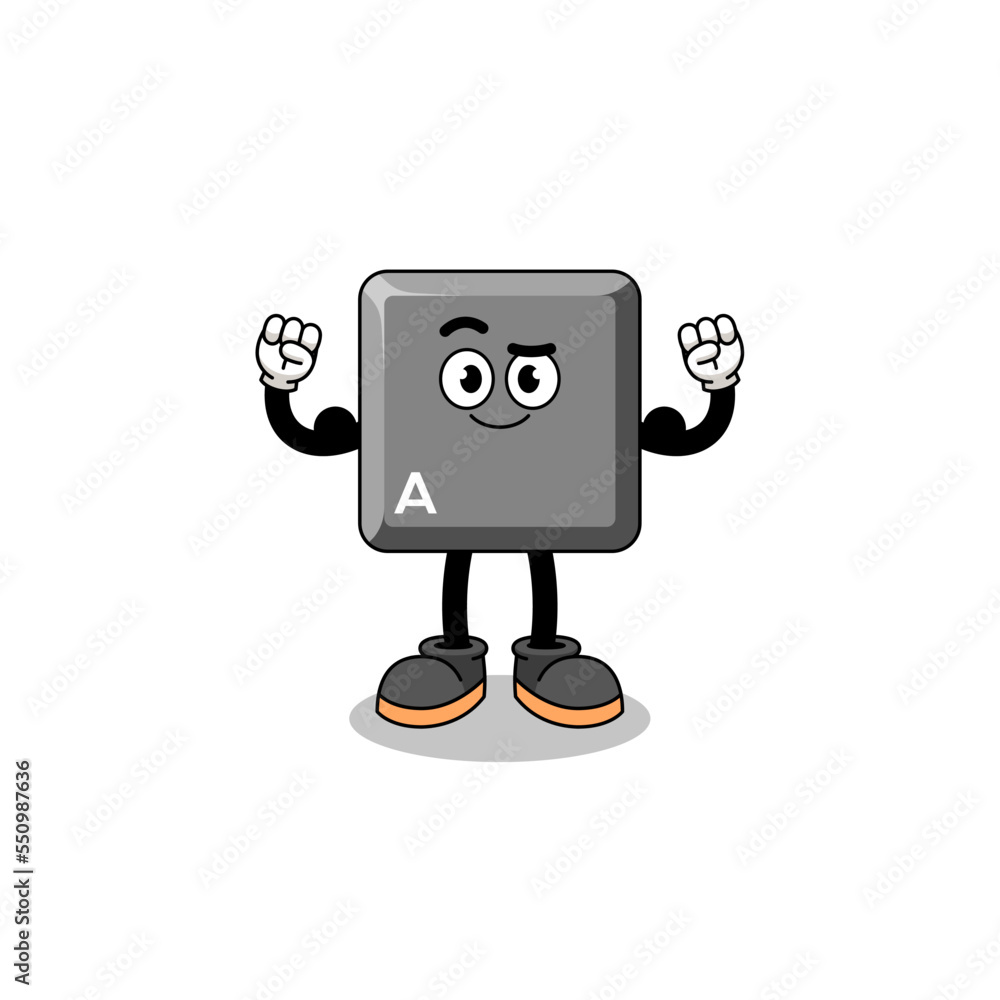 Mascot cartoon of keyboard A key posing with muscle