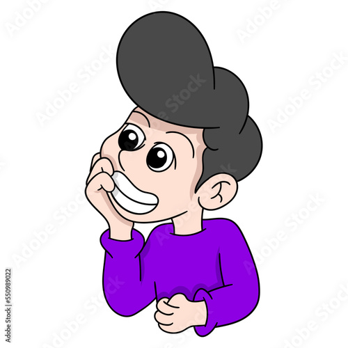 illustration of a man with a happy pensive face imagining getting a discount