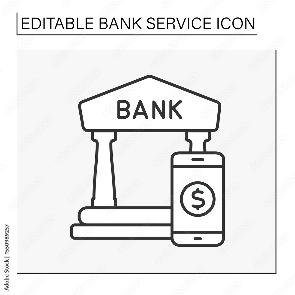 Finance line icon. Bank building.Mobile application. Limit access. Savings for future.Banking concept. Isolated vector illustration. Editable stroke Finance line icon. Bank building.Mobile application. Limit access. Savings for future.Banking concept. Isolated vector illustration. Editable stroke