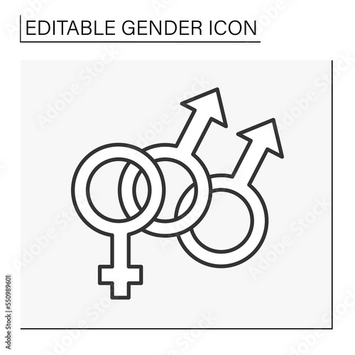  Polyamory line icon. Interlocked double male and female sign.Gender concept. Isolated vector illustration. Editable stroke