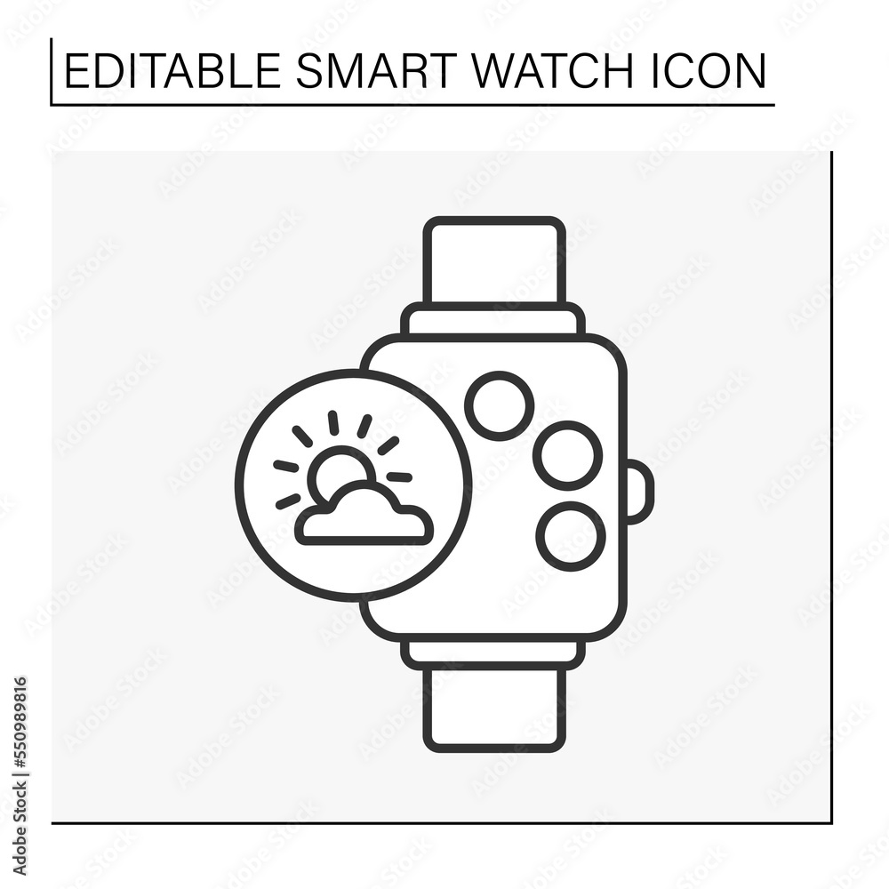 Electronic device line icon. Weather service. Electronic watch accessory..Smartwatch concept. Isolated vector illustration. Editable stroke Electronic device line icon. Weather service. Electronic watch accessory..Smartwatch concept. Isolated vector illustration. Editable stroke