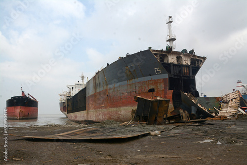 Old ships dismantled at ship-breaking yards in Chittagong, Bangladesh © Vector photo gallery