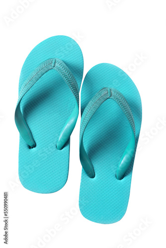 Cyan blue flipflops flip flop sandals beach shoes two pair isolated transparent background photo PNG file