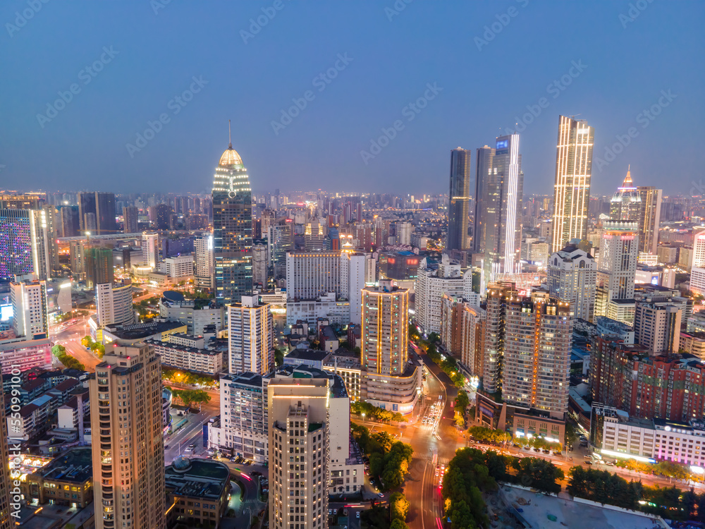Obraz premium Aerial photography of the night view and architectural landscape skyline of modern Chinese cities