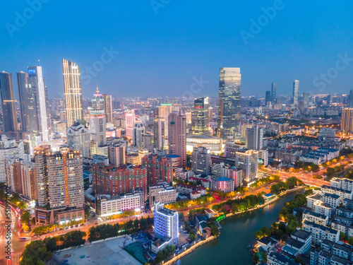 Aerial photography of the night view and architectural landscape skyline of modern Chinese cities