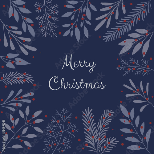 色々な植物のデコレーションクリスマスカード素材