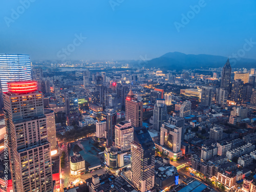Aerial photography of the night view of modern architectural landscape in Nanjing  China