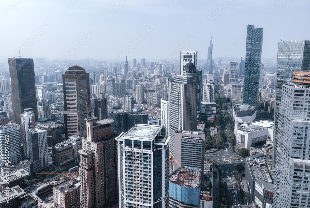 Obraz premium Aerial photo of the skyline of modern architectural landscape in Nanjing, China