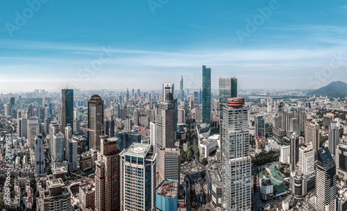 Aerial photo of the skyline of modern architectural landscape in Nanjing, China