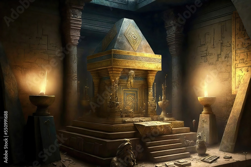 Vászonkép AI generated image of inside an ancient Egyptian pyramid, with various artifacts