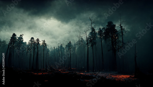 Dark forest burning stranger things vibe digital art