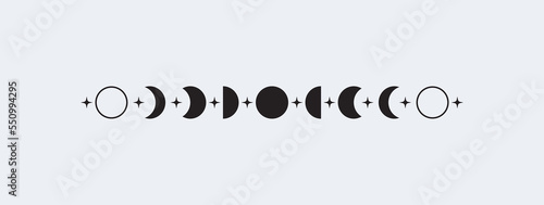 Abstract moon phases posters. Mid century lunar minimalist art decor, mystic contemporary print.