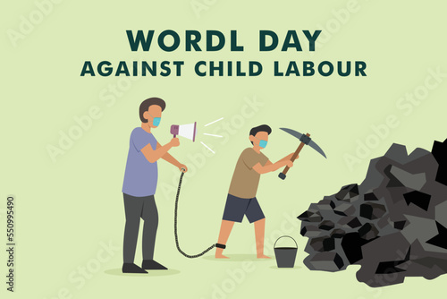 Man giving command on boy to work mining rocks