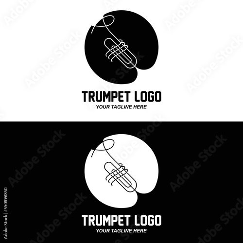 Trumpet logo design, generate melody, musical instrument vector sketch illustration