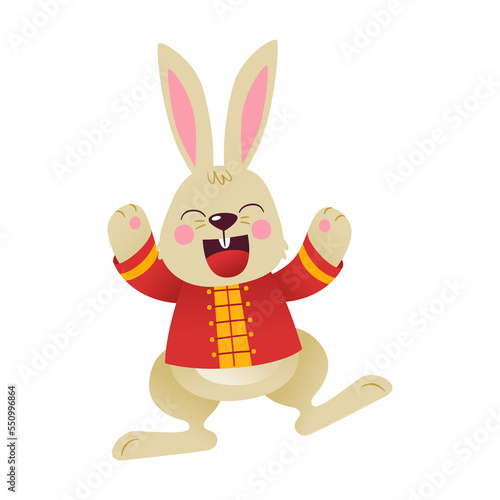 Happy Rabbit In Traditional Chinese Costume Illustration