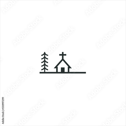 Church vector Logo design with Line art  Drawing style