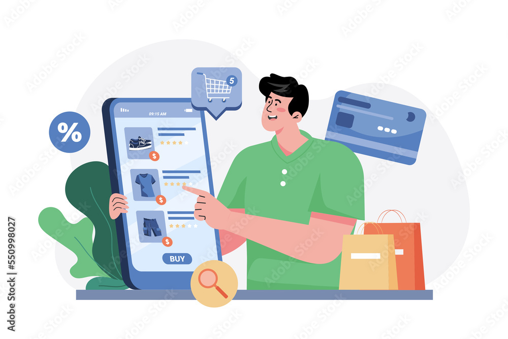 Fototapeta premium Man buying goods via the internet app