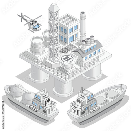 Drilling in the sea. Isolated on white background. Isometric. Vector illustration.
