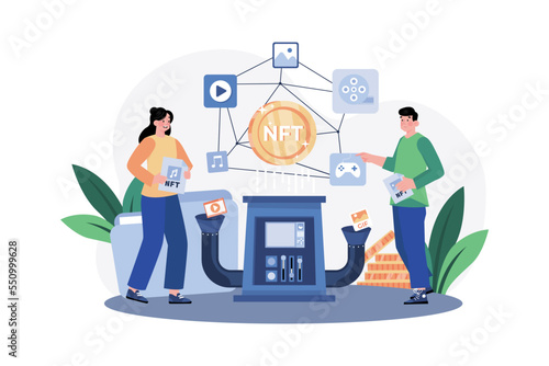 NFT minting process Illustration concept on white background