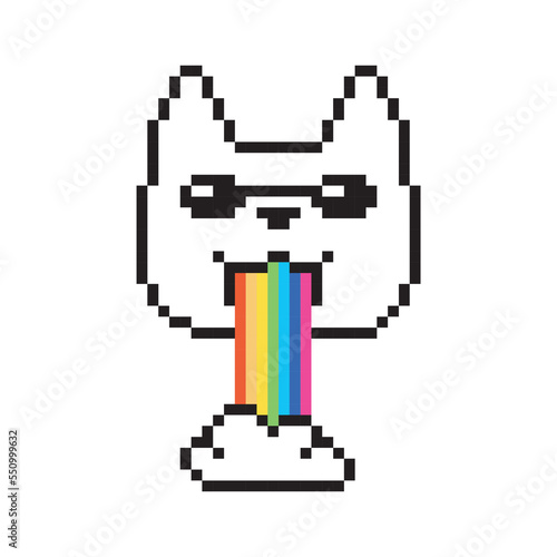 Animal vomiting rainbow, pixel art character