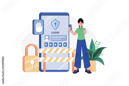 Login access protection Illustration concept on white background