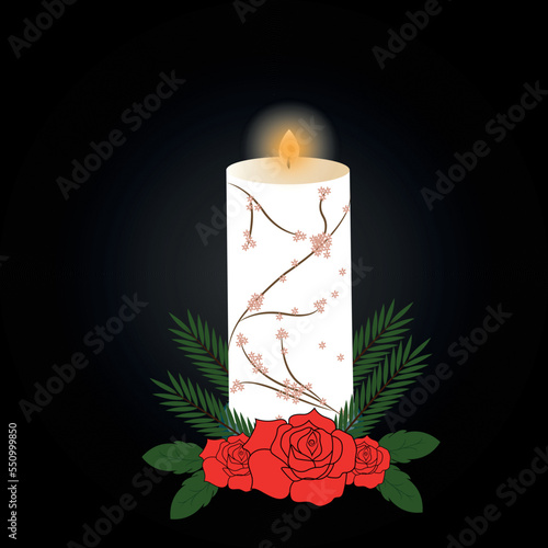 Flat vector of candle,Vector landscape with candle and flower,flame of candle,
Burning wax or paraffin aromatic candles for aroma therapy isolated on light background,
Cute home decoration, holiday de