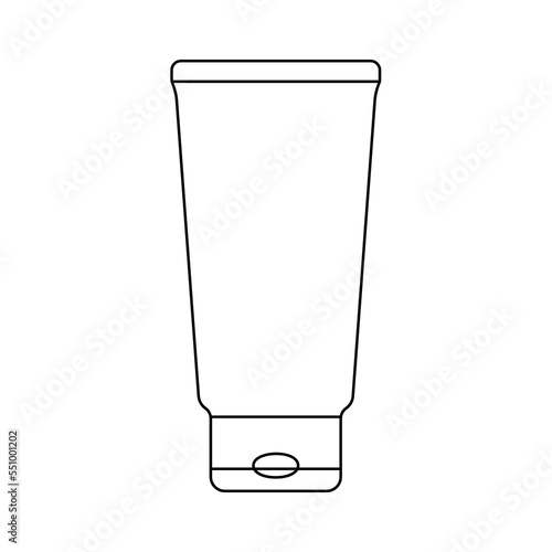 Simple outline cosmetic tube in minimalistic style, container icon for Cream, Lotion, Shampoo, Soap, Foam, Shower Gel, Conditioner for design. Isolated on white background