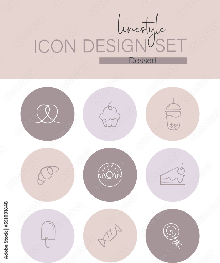 Linestyle Icon Design Set Dessert Linestyle Icon Design Set Dessert