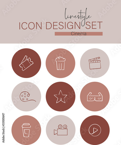 Linestyle Icon Design Set Cinema