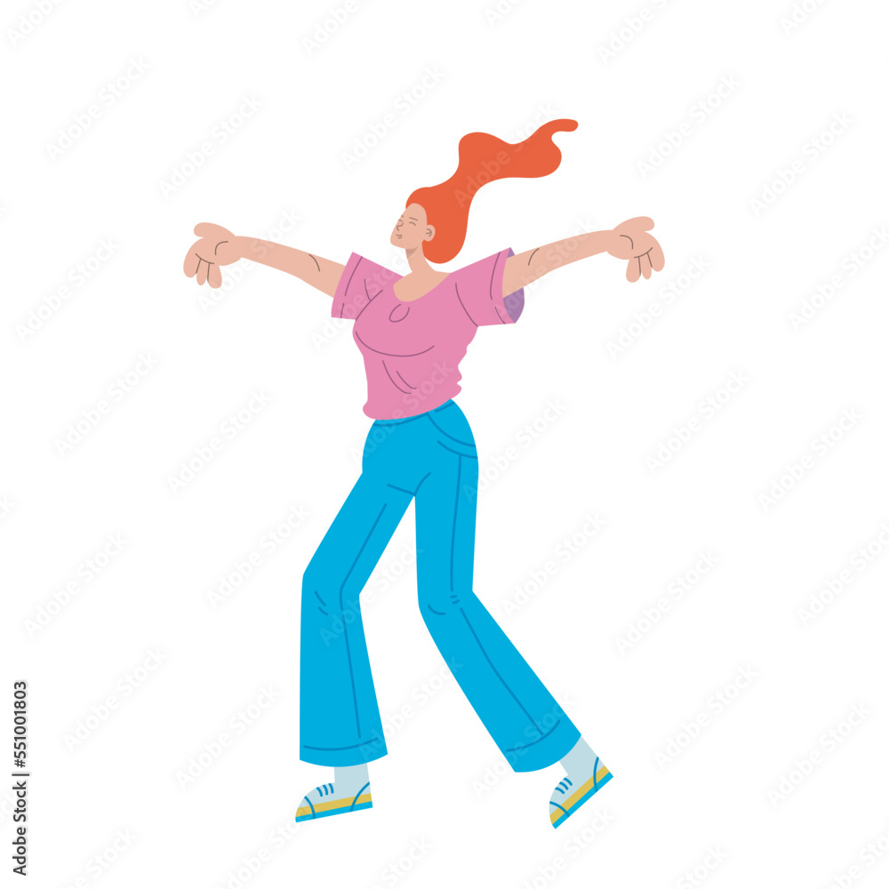 Cartoon illustration of a cheerful girl spreading her hands. Cartoon illustration of a cheerful girl spreading her hands.