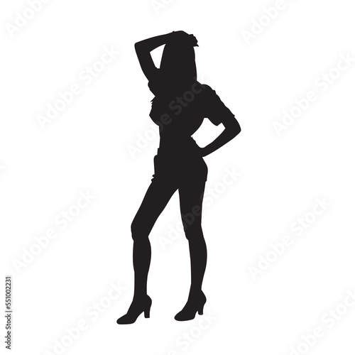 Silhouette of young slim woman standing pose. Isolated vector people. on white.