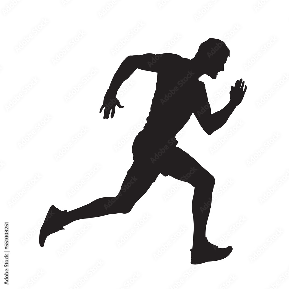 Running young people isolated vector silhouette.