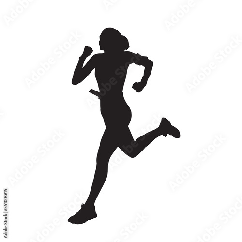 Running woman isolated vector silhouette. © Adikris
