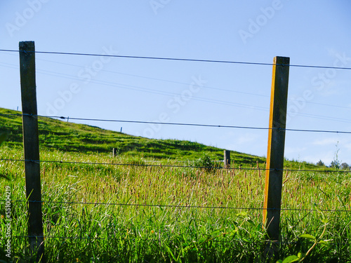 Rural background though wire fence