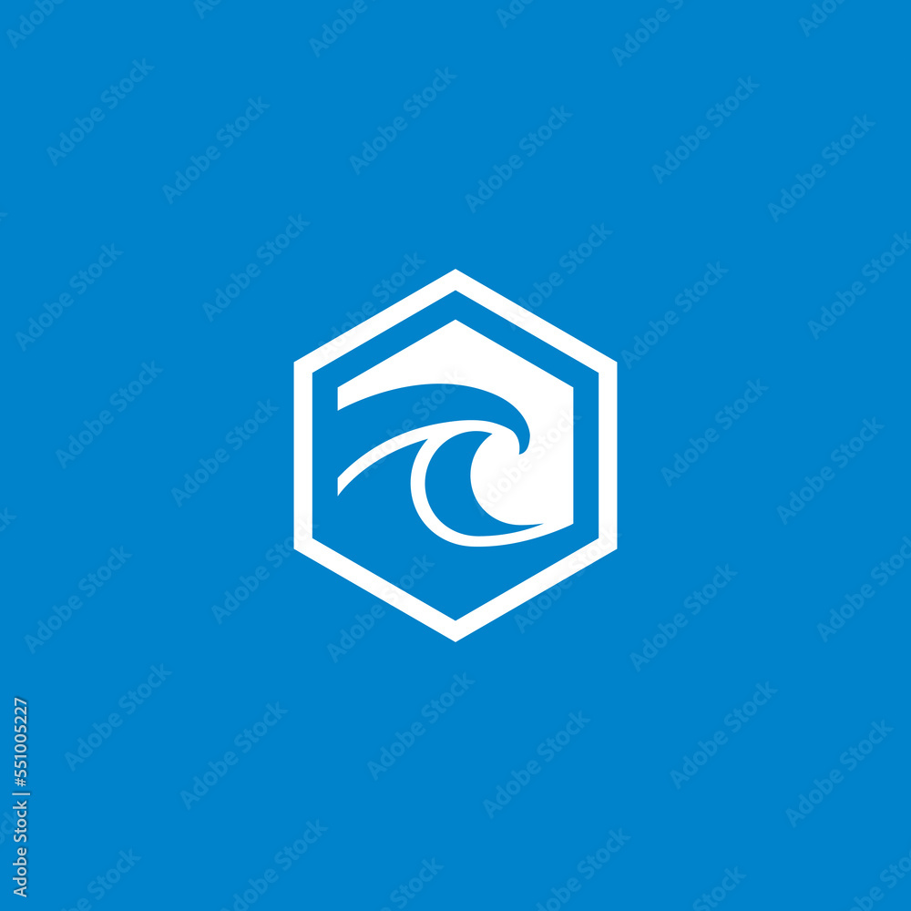 Hexagon wave surfing logo design Hexagon wave surfing logo design