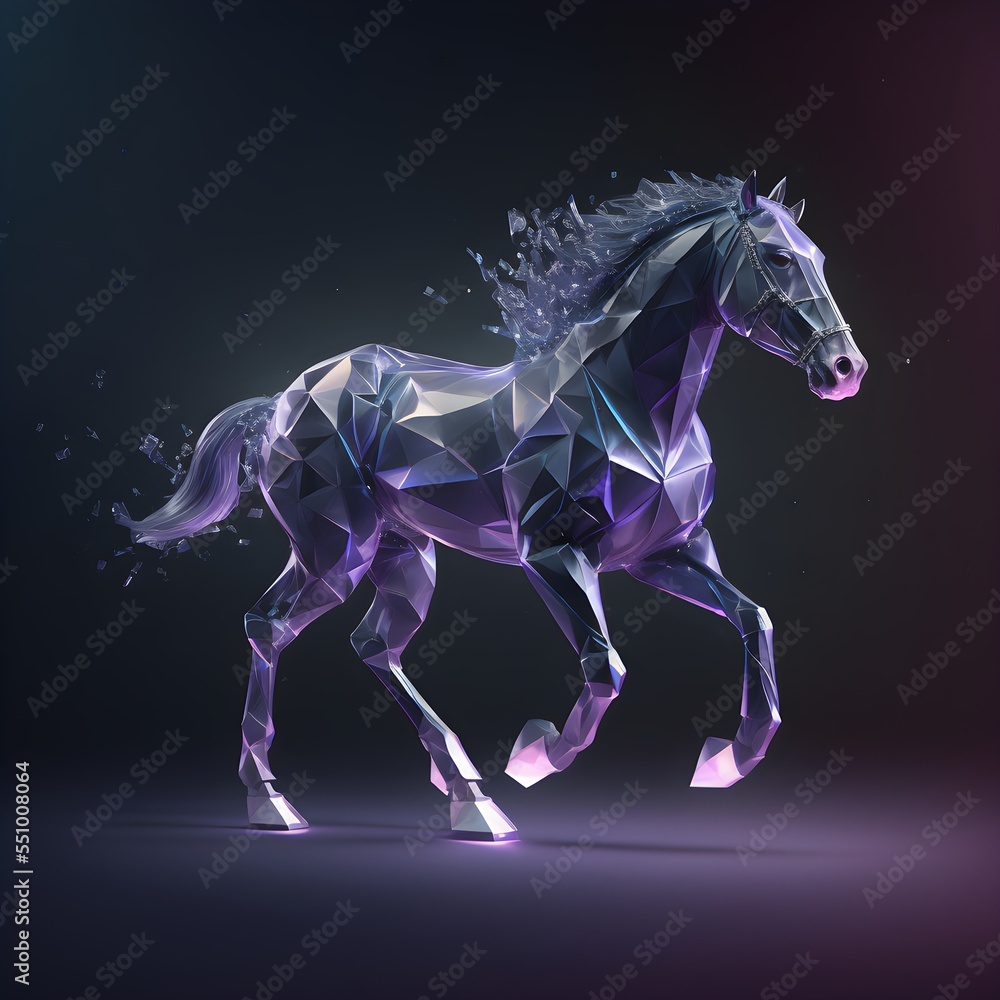 An abstract 3D art of a horse, featuring vibrant colors and intricate geometric shapes An abstract 3D art of a horse, featuring vibrant colors and intricate geometric shapes