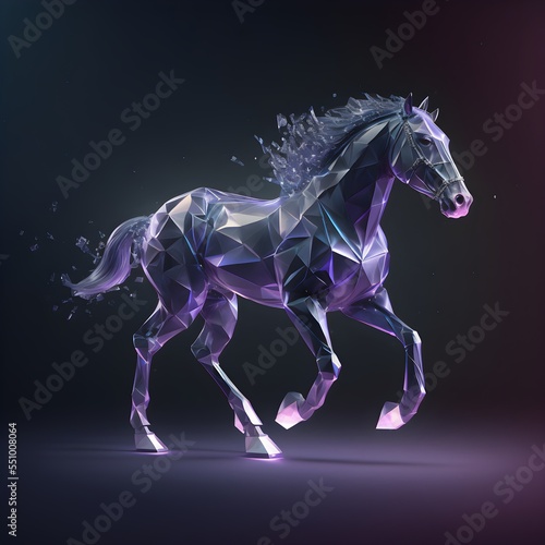 An abstract 3D art of a horse, featuring vibrant colors and intricate geometric shapes