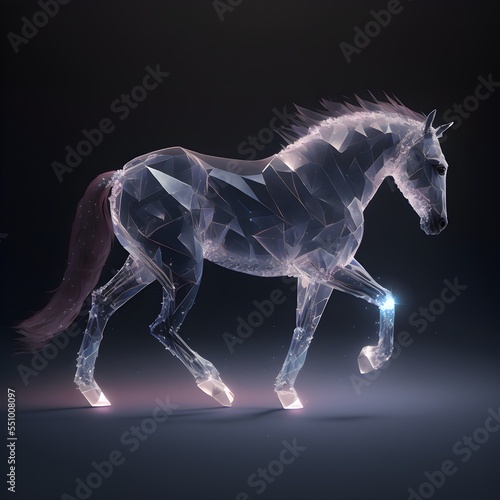 An abstract 3D art of a horse, featuring vibrant colors and intricate geometric shapes